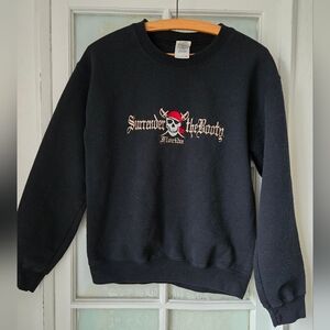 Gildan Black “Surrender the Booty” Pirate Florida Sweatshirt – Size Small